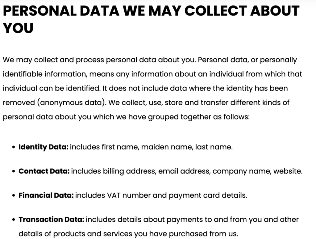 GDPR privacy policy- collected personal data