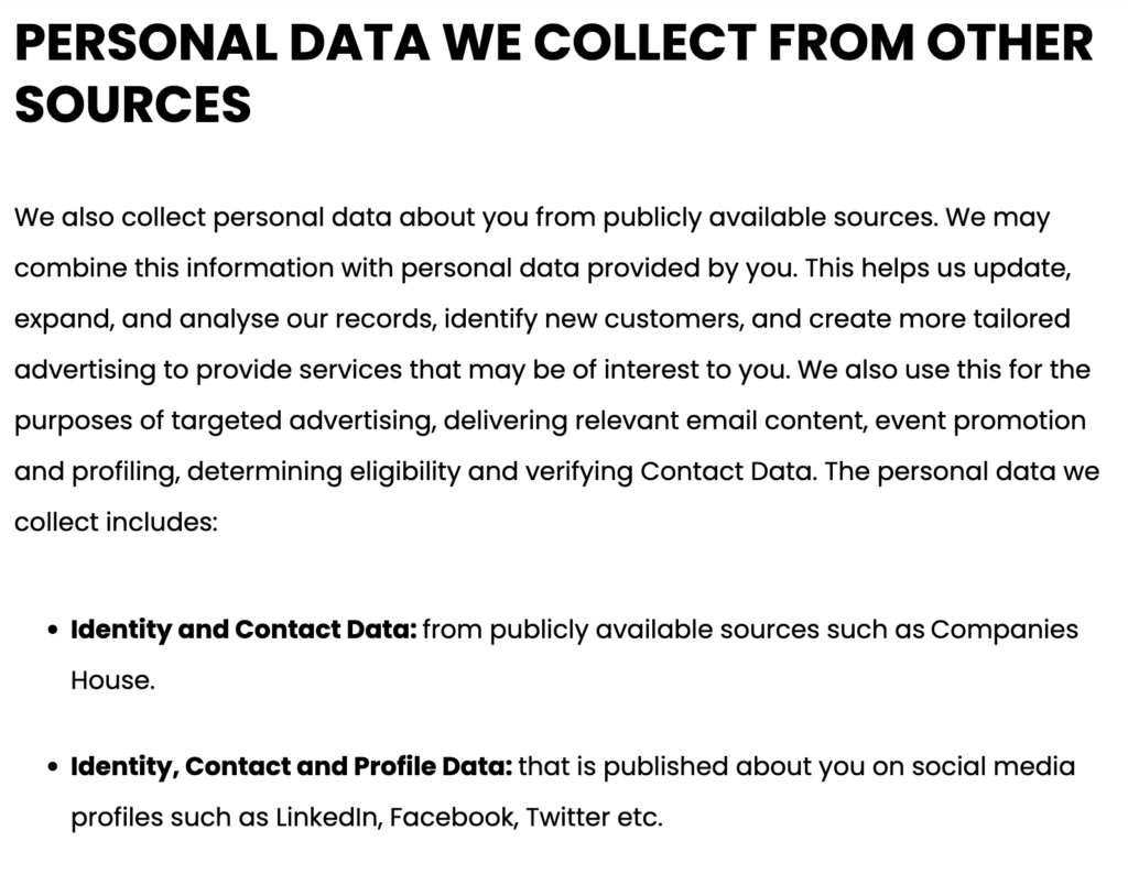 GDPR privacy policy- personal data from other sources