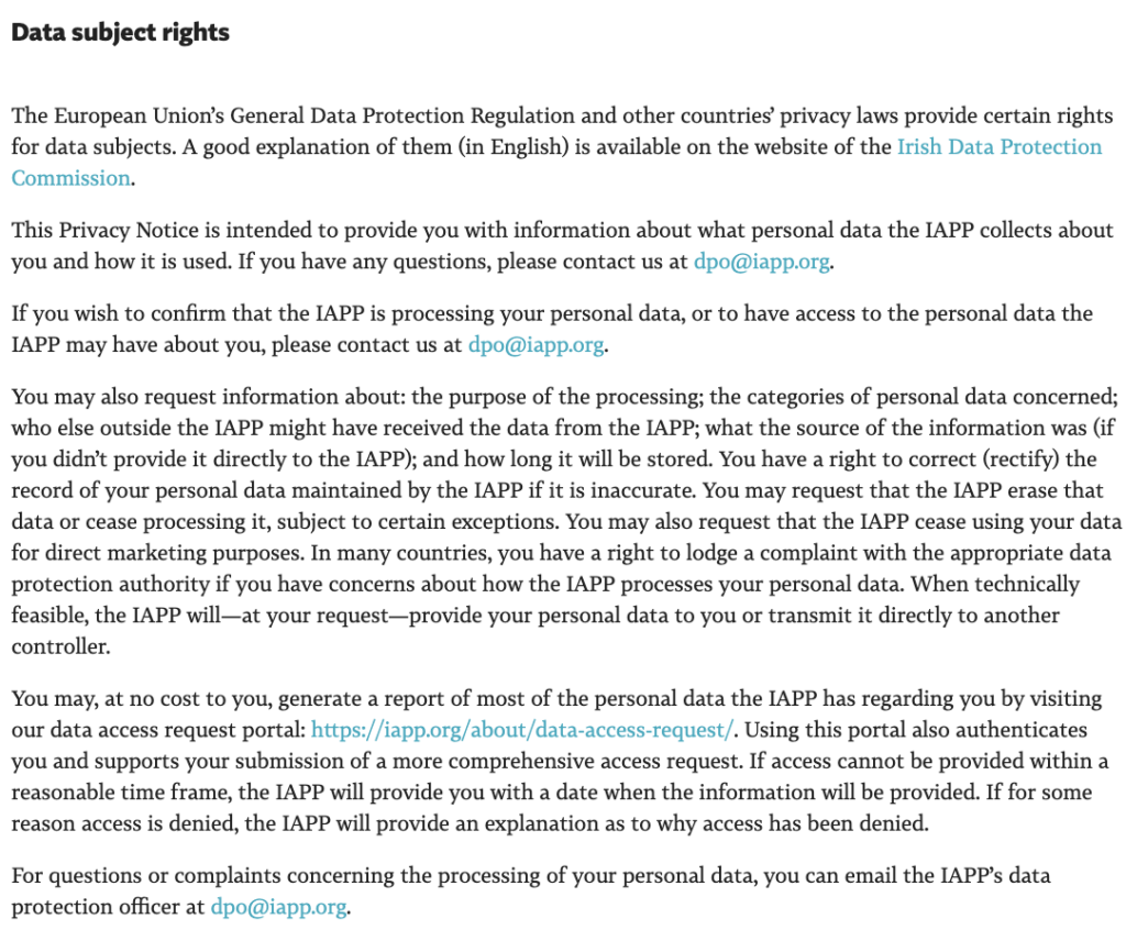 GDPR privacy policy data subject rights